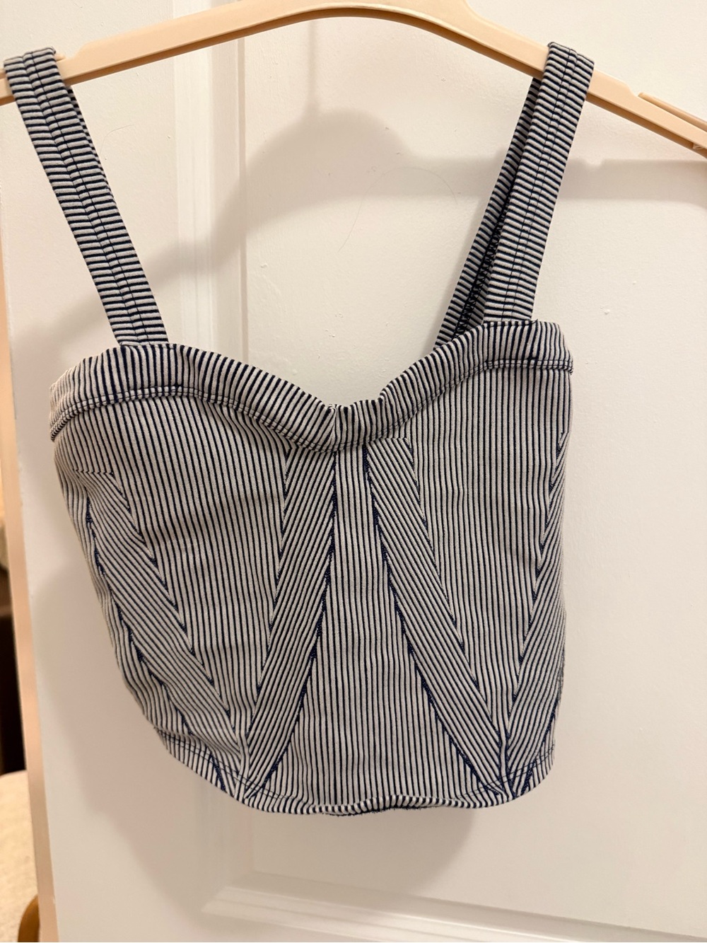 FP Movement by Free People Striped Navy and White Sweetheart Crop Bralette